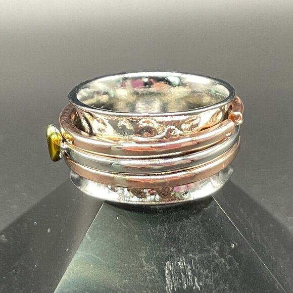 Boho Spinner Ring Tri-Color Floating Heart and Bands #1356 - Picture 7 of 12